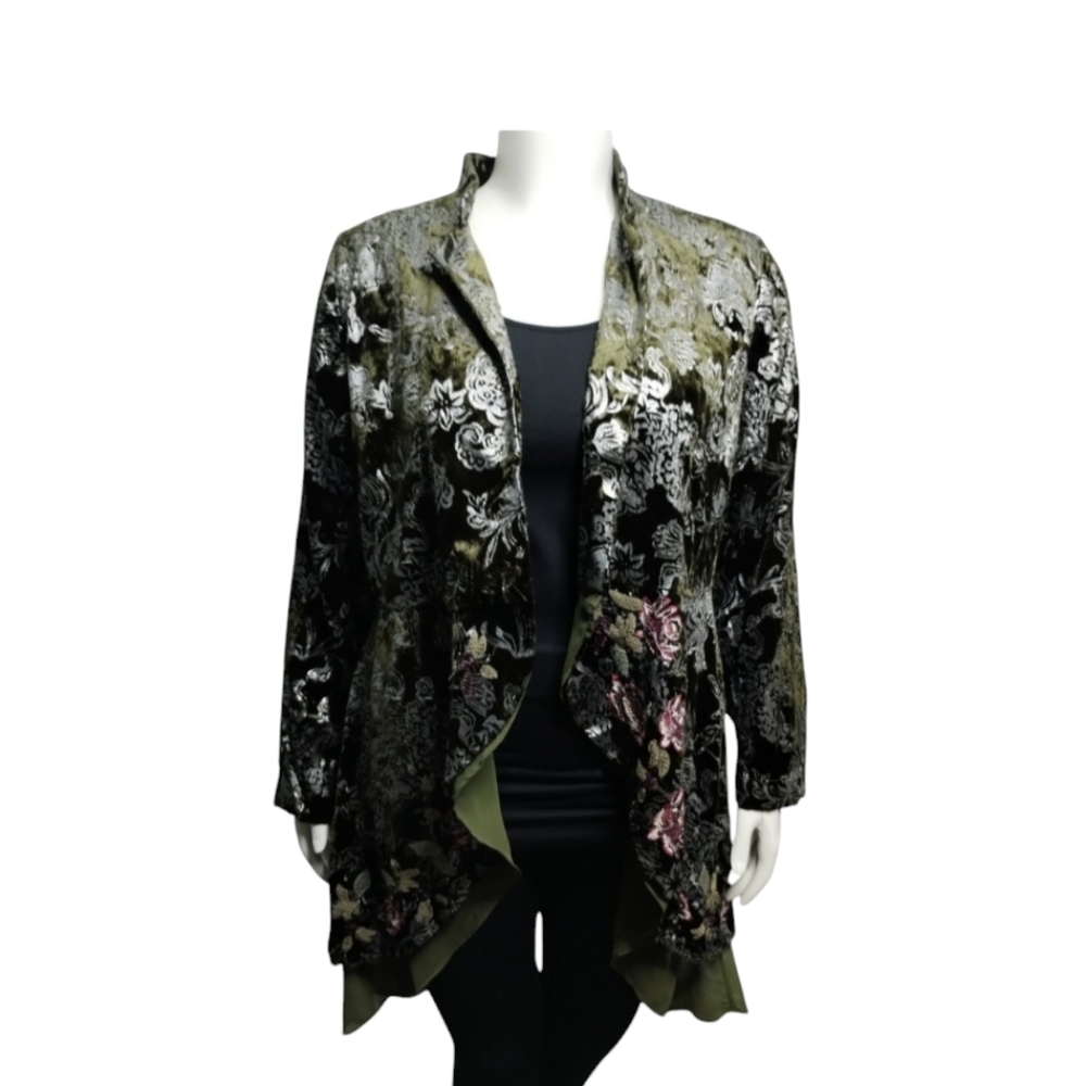 Chico's Women's MEDIUM Embroidered Velvet Burnout WITCHY Whimsigoth Cardigan
